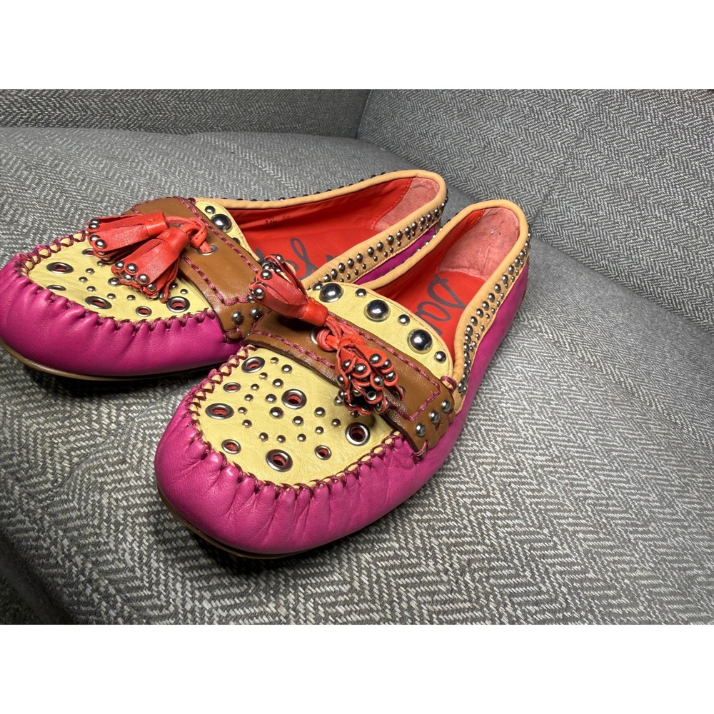 Sam Edelman Aurora Pink Tan Studded Leather Tassel‎ Loafers Moccasins Flats 8.5M - Picture 8 of 14